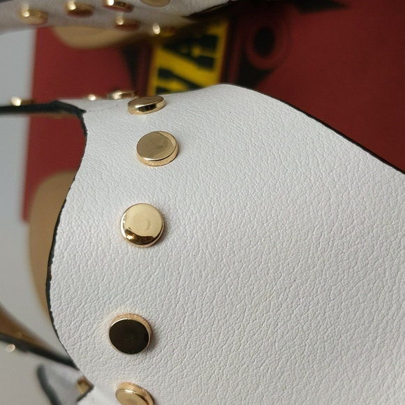 Vaneli White Leather with Gold Studded Toe Post Thong Adjustable Sandal - Picture 12 of 13